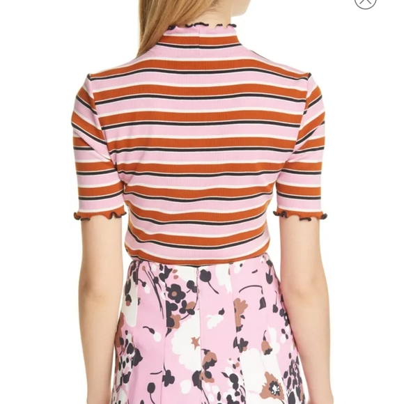 Veronica Beard Nikkie Striped Mock Neck T-shirt in Pink Multi Large - Picture 2 of 12